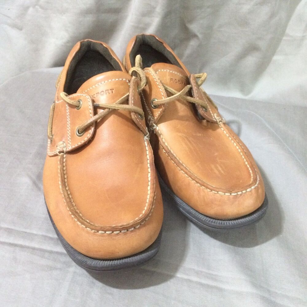 Rockport Mens Leather Boat Shoes Size 8.5 Wide Tan Deck Shoes